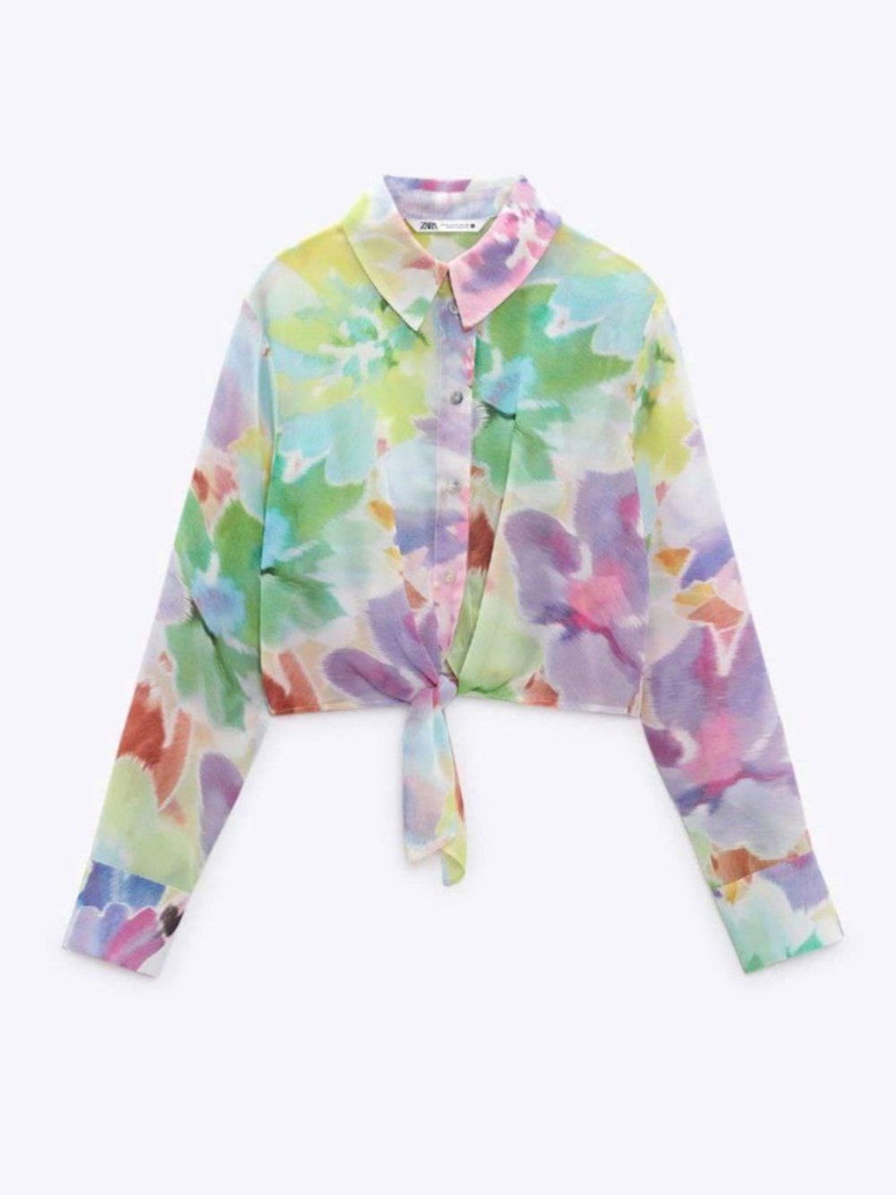 Zara Multi-Color Pastel Tie-Front Blouse